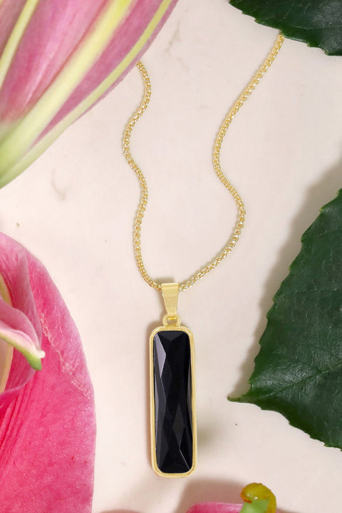 Black Onyx Rectangle Pendant Necklace - GF