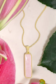 Rose Quartz Rectangle Pendant Necklace - GF