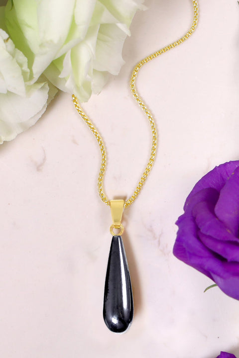 Hematite Pear Cut Pendant Necklace - GF