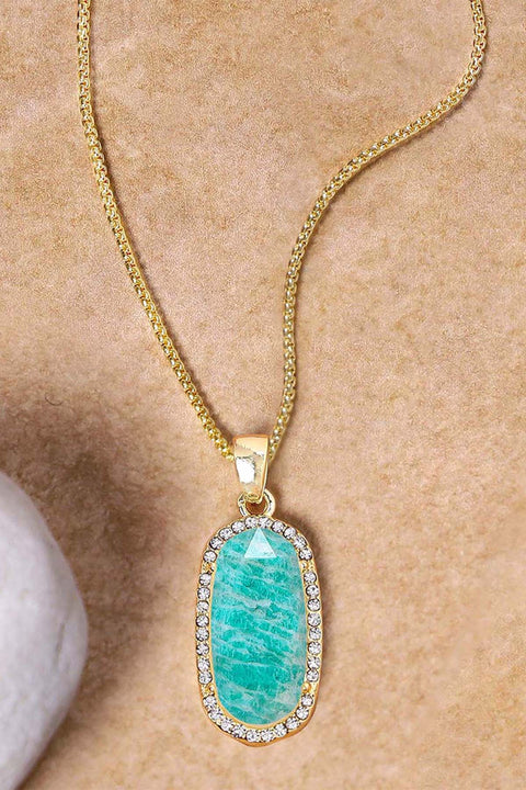 Amazonite Halo Pendant Necklace - GF