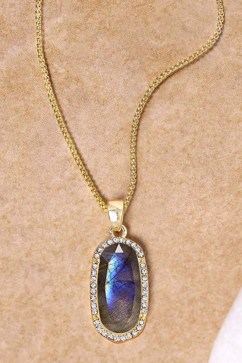 Labradorite Halo Pendant Necklace - GF