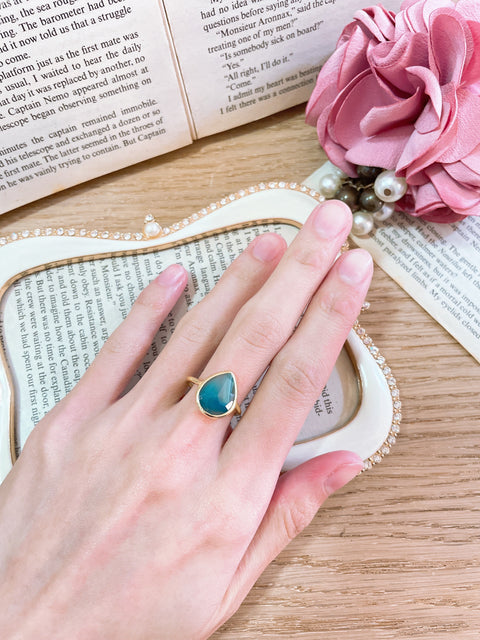 Green Lace Agate Teardrop Ring - GF