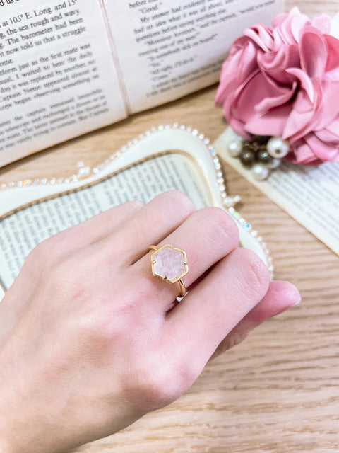 Rose Quartz Hexagon Ring - GF