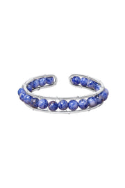 Lapis Beaded Cuff Bracelet In Silver - SF