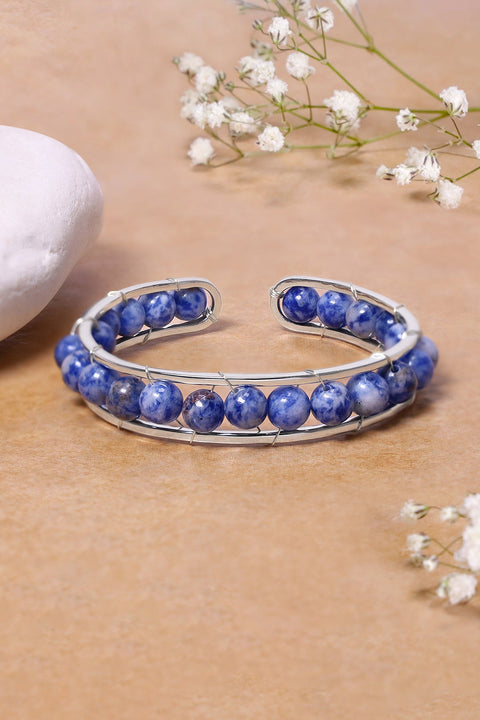 Lapis Beaded Cuff Bracelet In Silver - SF