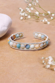 Amazonite Beaded Cuff Bracelet In Silver - SF