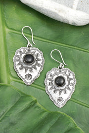 Onyx Hammered Drop Earrings - SF