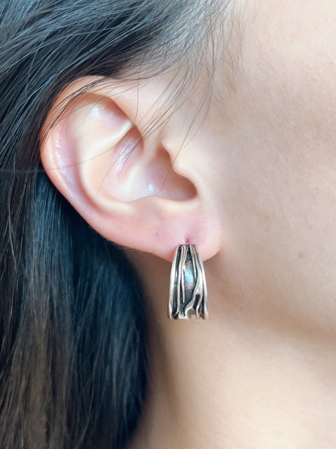 Oxidized Silver Textured Hoop Earrings - SF