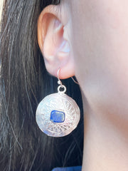 Lapis Hammered Disc Drop Earrings - SF