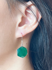 Sterling Silver & Green Onyx Octagon Drop Earrings - SS