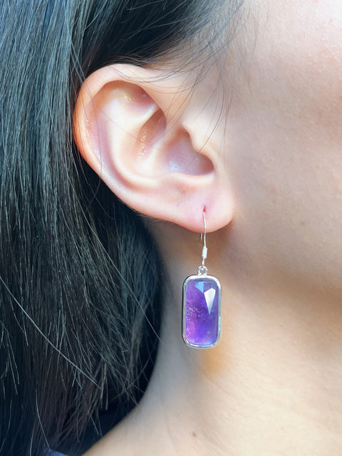 Amethyst Rectangle Drop Earrings - SF