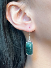 Moss Agate Rectangle Drop Earrings - SF