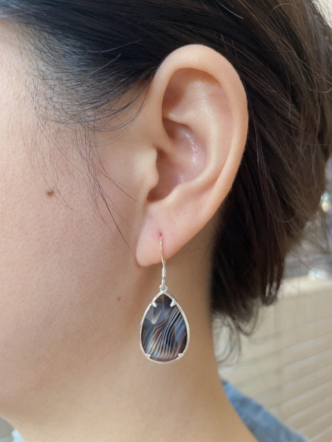 Black Onyx Fancy Cut Drop Earrings - SF