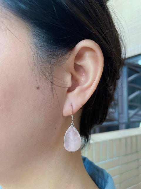 Rose Quartz Fancy Cut Drop Earrings - SF