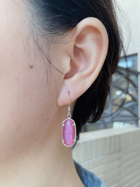 Pink Cat's Eye Drop Earrings - SF