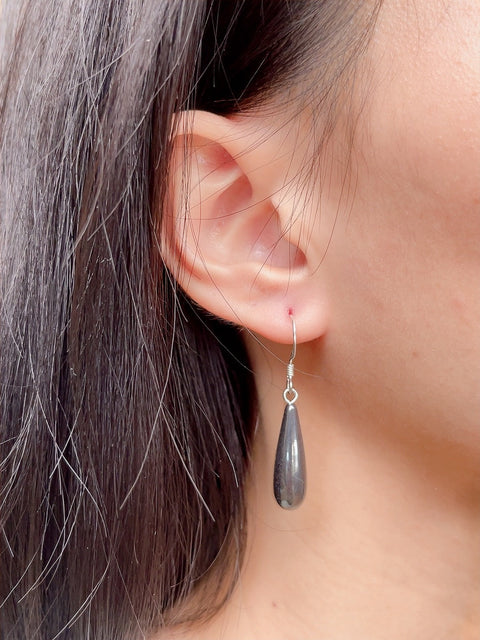 Sterling Silver & Hematite Water Drop Earrings - SS