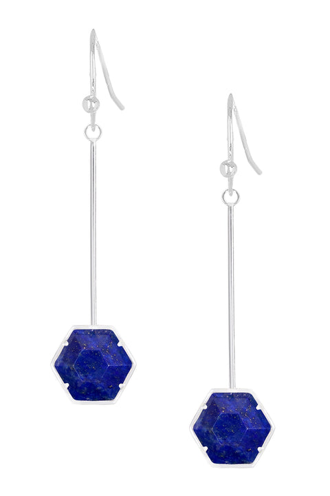 Lapis Hexagon Dangle Earrings - SF