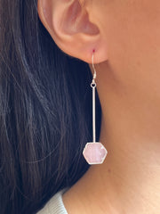 Rose Quartz Hexagon Dangle Earrings - SF