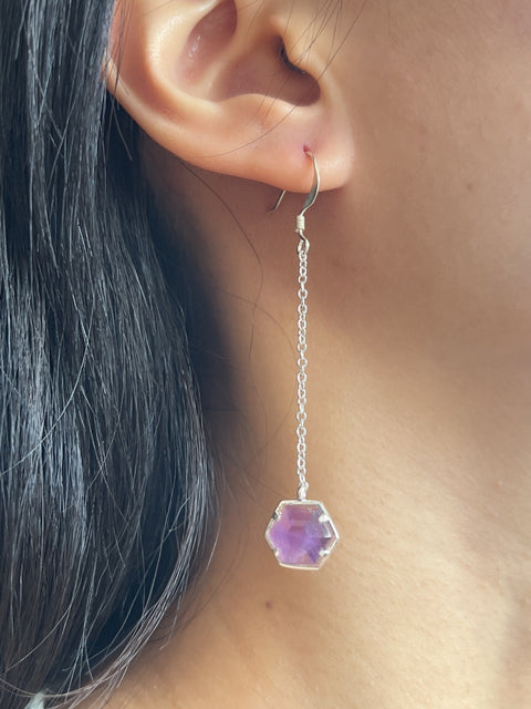 Amethyst Hexagon Drop Earrings - SF