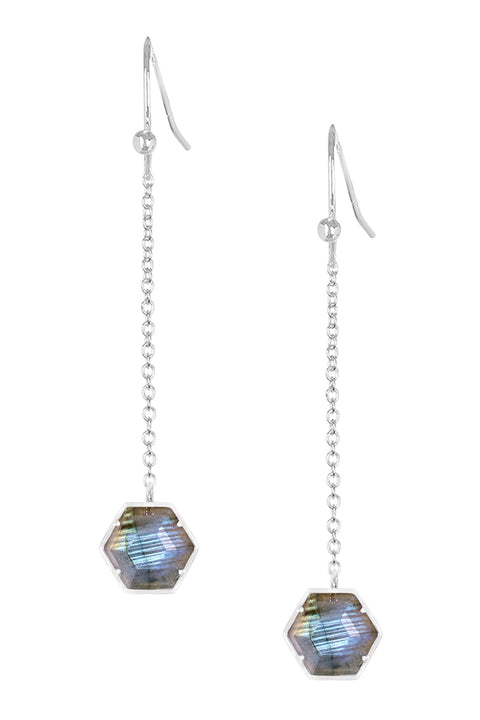 Labradorite Hexagon Drop Earrings - SF