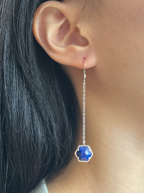 Lapis Hexagon Drop Earrings - SF