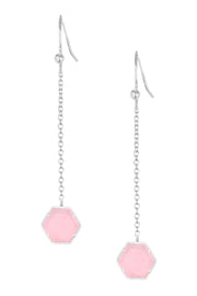 Rose Quartz Hexagon Drop Earrings - SF