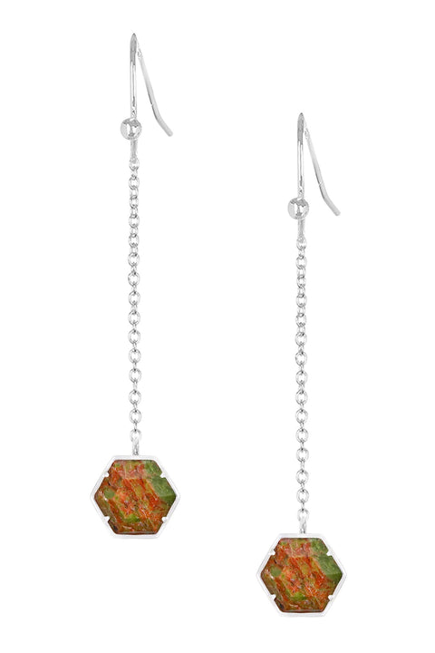 Unakite Hexagon Drop Earrings - SF