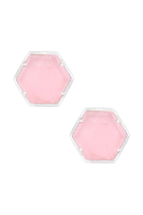 Rose Quartz Hexagon Post Earrings - SF