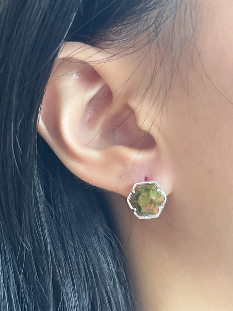 Unakite Hexagon Post Earrings - SF