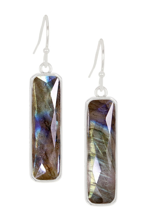 Labradorite Rectangle Drop Earrings - SF