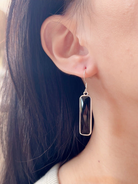 Black Onyx Rectangle Drop Earrings - SF