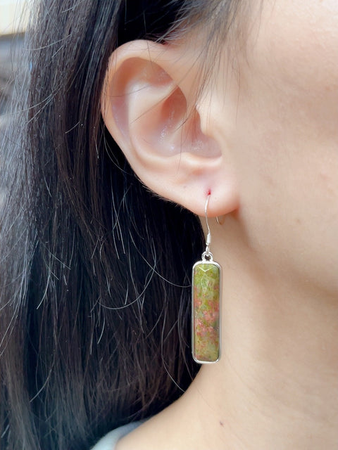 Unakite Rectangle Drop Earrings - SF