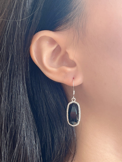 Black Onyx Halo Drop Earrings - SF