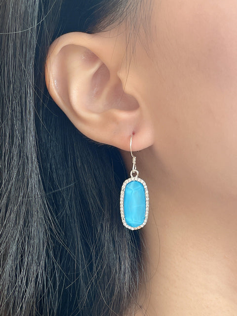 Turquoise Quartz Halo Drop Earrings - SF