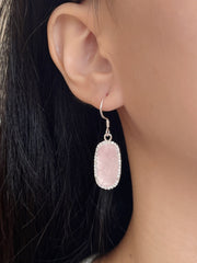 Rose Quartz Halo Drop Earrings - SF