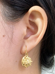 14k Gold Plated Sun & Moon Drop Earrings - GF