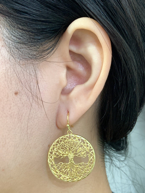 14k Gold Plated Tree Of Life Drop Earrings - GF