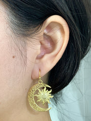 14k Gold Plated Sun & Moon Drop Earrings - GF