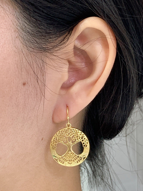 14k Gold Plated Tree Of Life Drop Earrings - GF