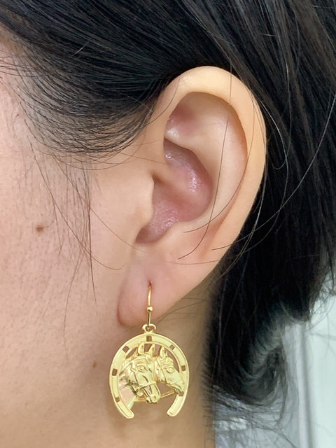 14k Gold Plated Horses Drop Earrings - GF