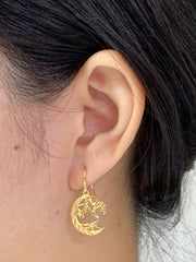 14k Gold Plated Moon & Tree Drop Earrings - GF