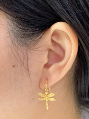 14k Gold Plated Dragonfly Drop Earrings - GF