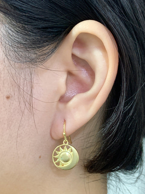 14k Gold Plated Sun & Moon Drop Earrings - GF