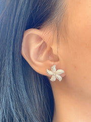 Sterling Silver Plumeria Flower Post Earrings - SS