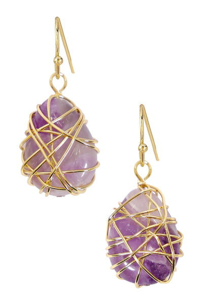 Amethyst Wire Wrap Dangle Drop Earrings - GF