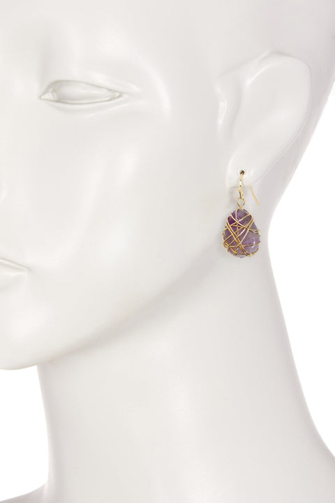 Amethyst Wire Wrap Dangle Drop Earrings - GF