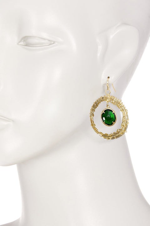 Emerald Crystal Wire Wrap Wreath Drop Earrings - GF