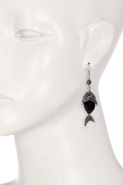 Black Austrian Crystal & Marcasite Fish Drop Earrings - SF