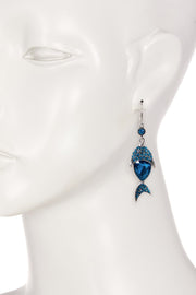 Blue Austrian Crystal Fish Drop Earrings - SF