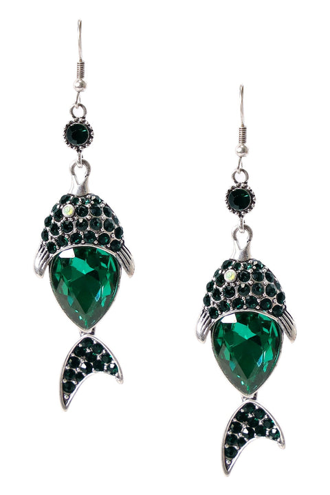 Emerald Austrian Crystal Fish Drop Earrings - SF